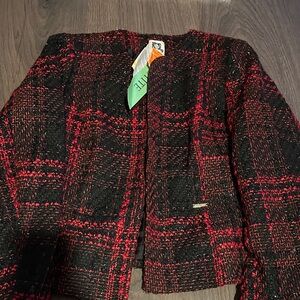 Anne Klein Black and Red Plaid Blazer